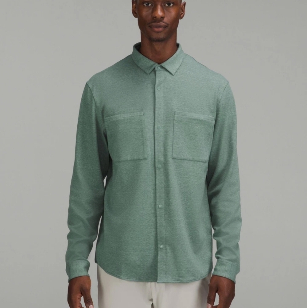 lululemon Soft Green Knit Overshirt Snap-Up Shirt